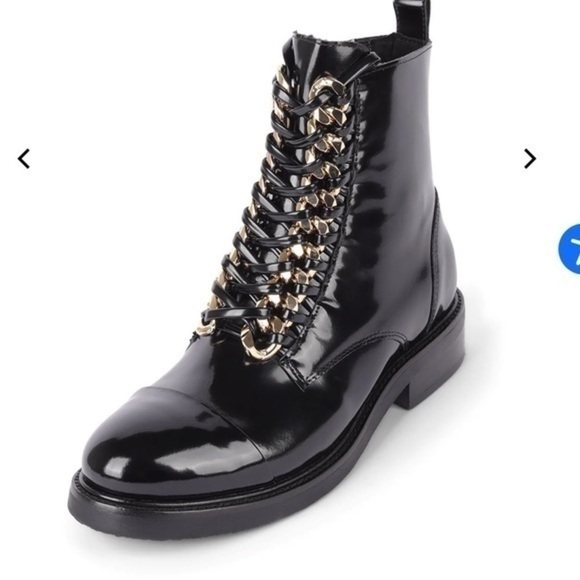 JEFFREY CAMPBELL Damon Lace-Up Bootie Black Box Gold Leather Size 8 US - Picture 9 of 9